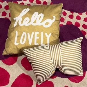 Gold Glam “Hello Lovely” and Bow Accent Pillows